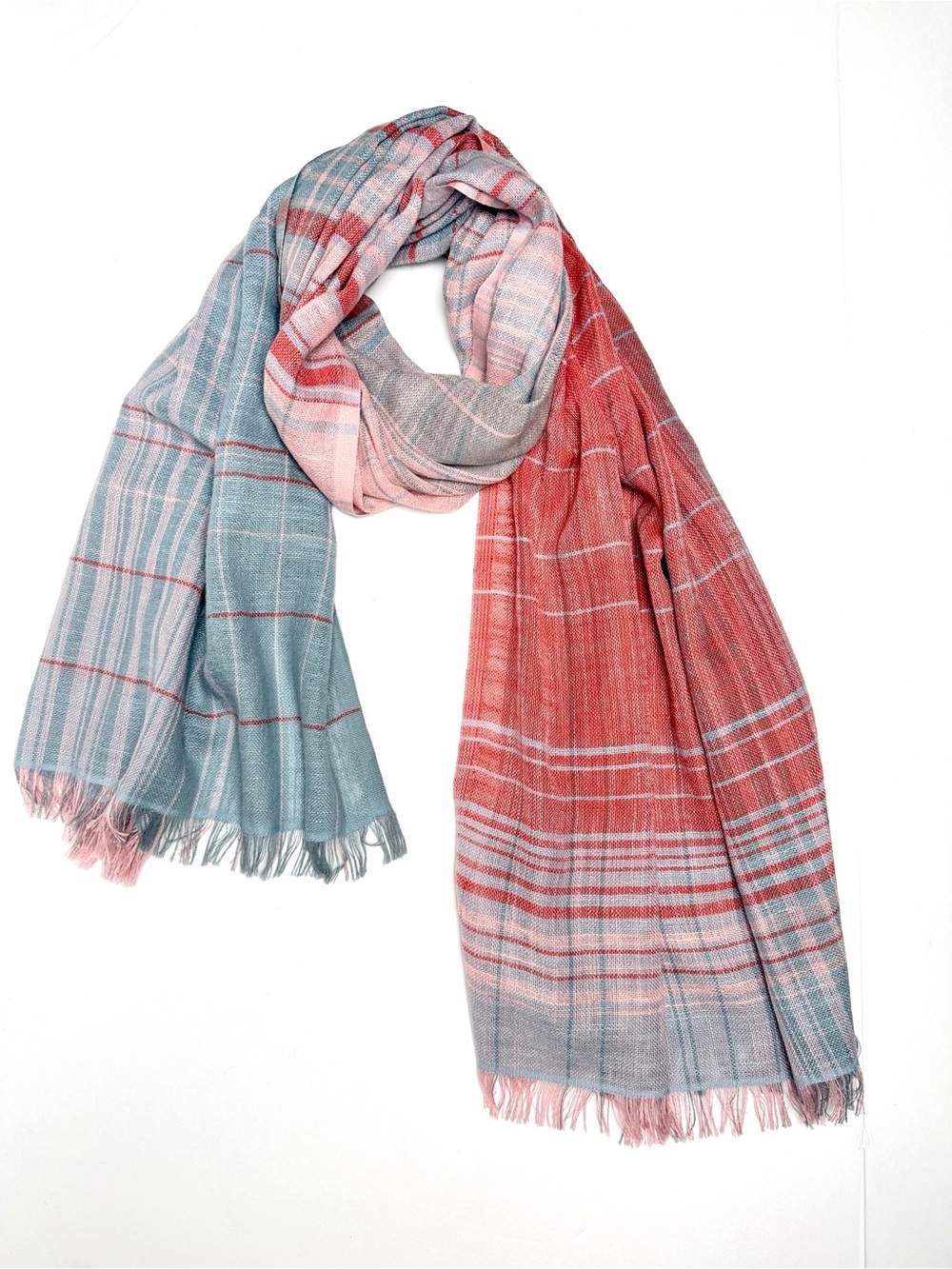 J. Jill Cotton Scarf Wrap Shawl Pink Gray Plaid Lightweight Cotton 27"x75"